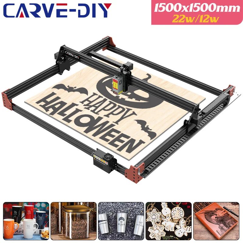 

CARVE-DIY 22W Laser Engraver Machine Large Area 1500x1500mm 12W Laser Printer Wood CNC Router Machine 150W Spindle