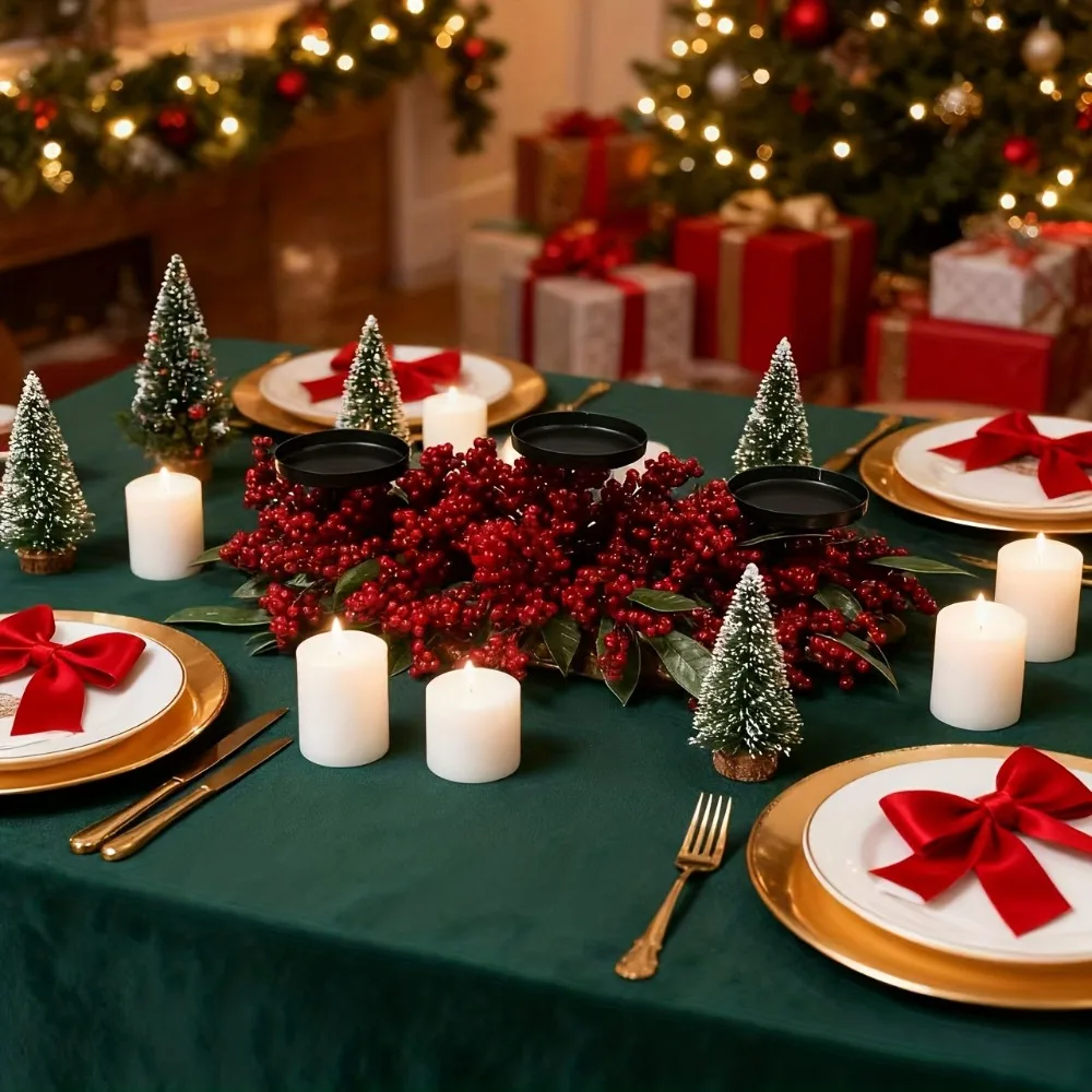 Artificial Berry Wreath Three Legged Candle Holder Simulated Stable Base Christmas Candlestick Red Wrought Iron