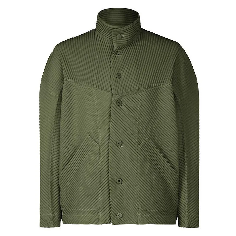 Japan ISSEYS MIYAKES pleated fall/winter stand-up collar single-breasted splicing design jacket blouse