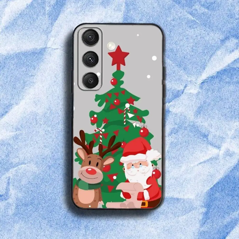 سانتا كلوز شجرة عيد الميلاد حافظة هاتف لهاتف سامسونج S 25,24,23,22,30,21,10,9,Ultra,Plus,Lite,FE,4,5G حافظة سوداء ناعمة