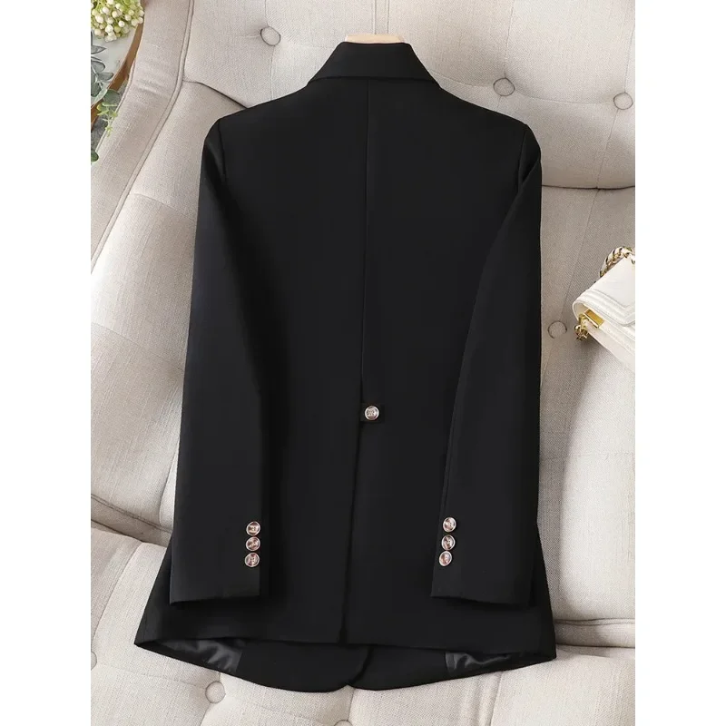 Fashion musim gugur musim dingin kantor wanita Blazer wanita kopi hitam biru wanita lengan panjang Single Breasted Formal jaket