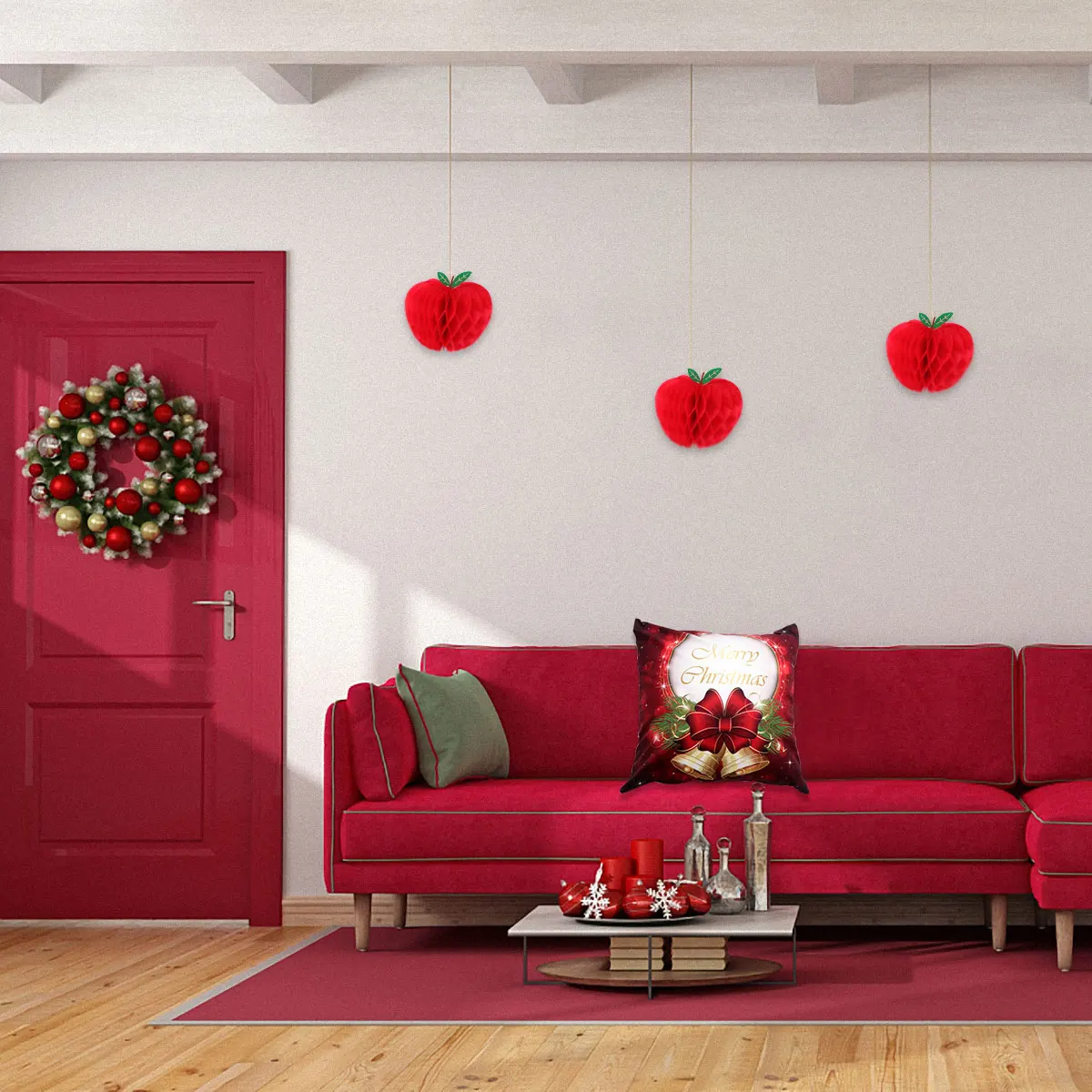 10 pcs Honeycomb Apple Paper Balls Decorations Premium Garland Red Party Supplies Wedding Christmas DIY