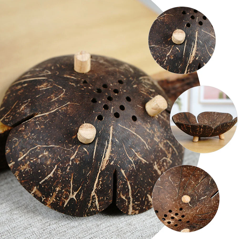 Coconut Bar Soap Holder Multi-function Tray Flower-shape Holder Household Rack + Wood Shaped Flower-shaped Container