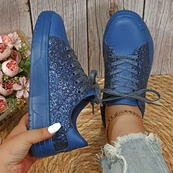 Women's Sequins Sneakers Fashion Korean Style Lace Up Flat Shoes Thick Anti-slip Couple Shoes Casual Trainers Chaussure Femmes