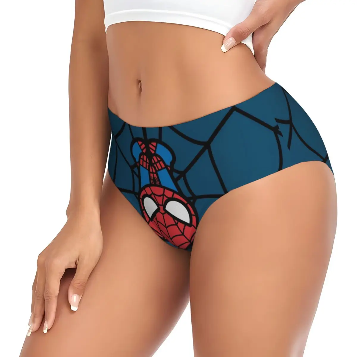 Custom Womens Kawaii Spider Man Hanging Upside Down Brief Panties Female Comfort Spiderman Underwear Underpants