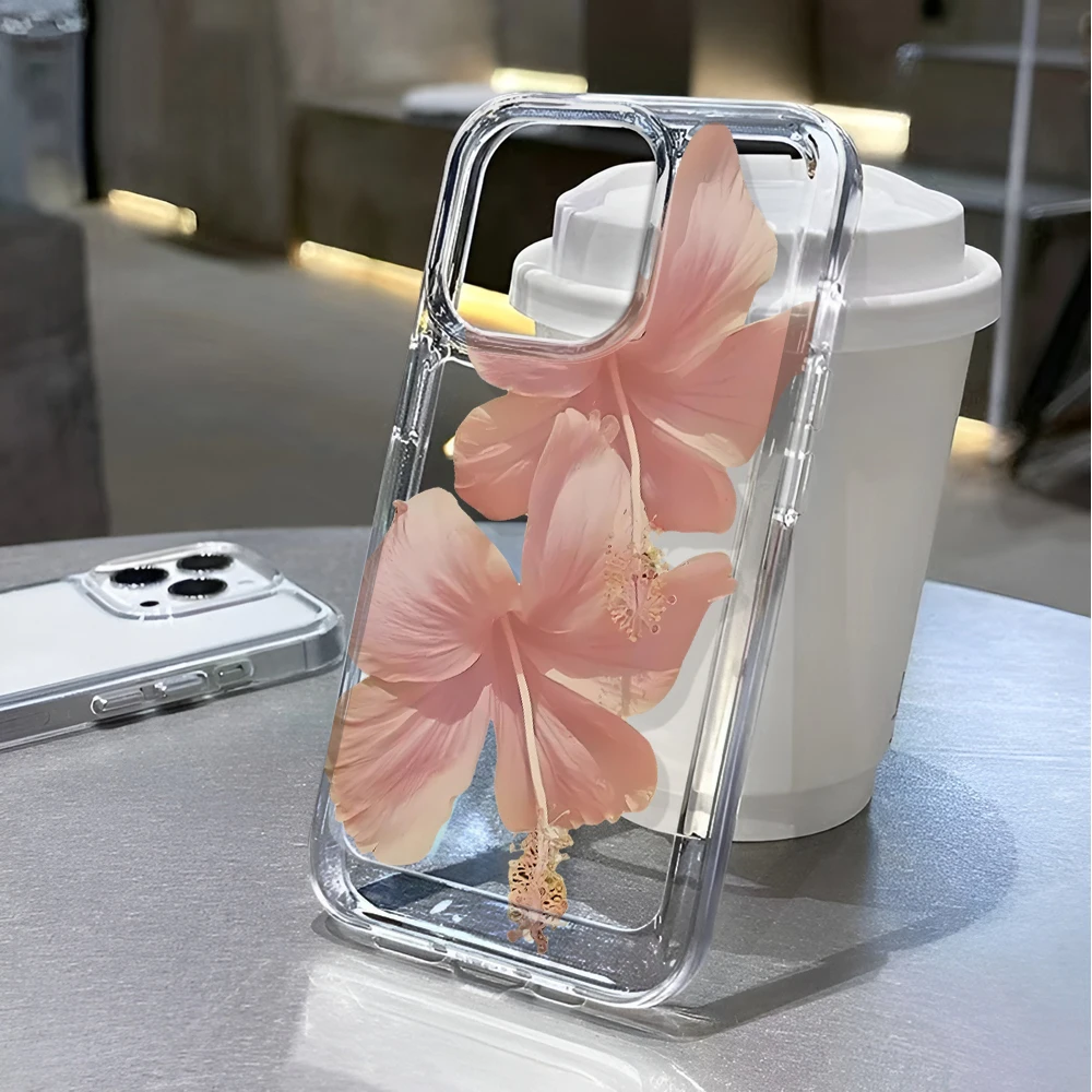 Pink Hibiscus Slim Soft Silicone Case For Iphone 11 17 Air 12 16 14 15 13 Pro Max Plus  Lightweight Cover