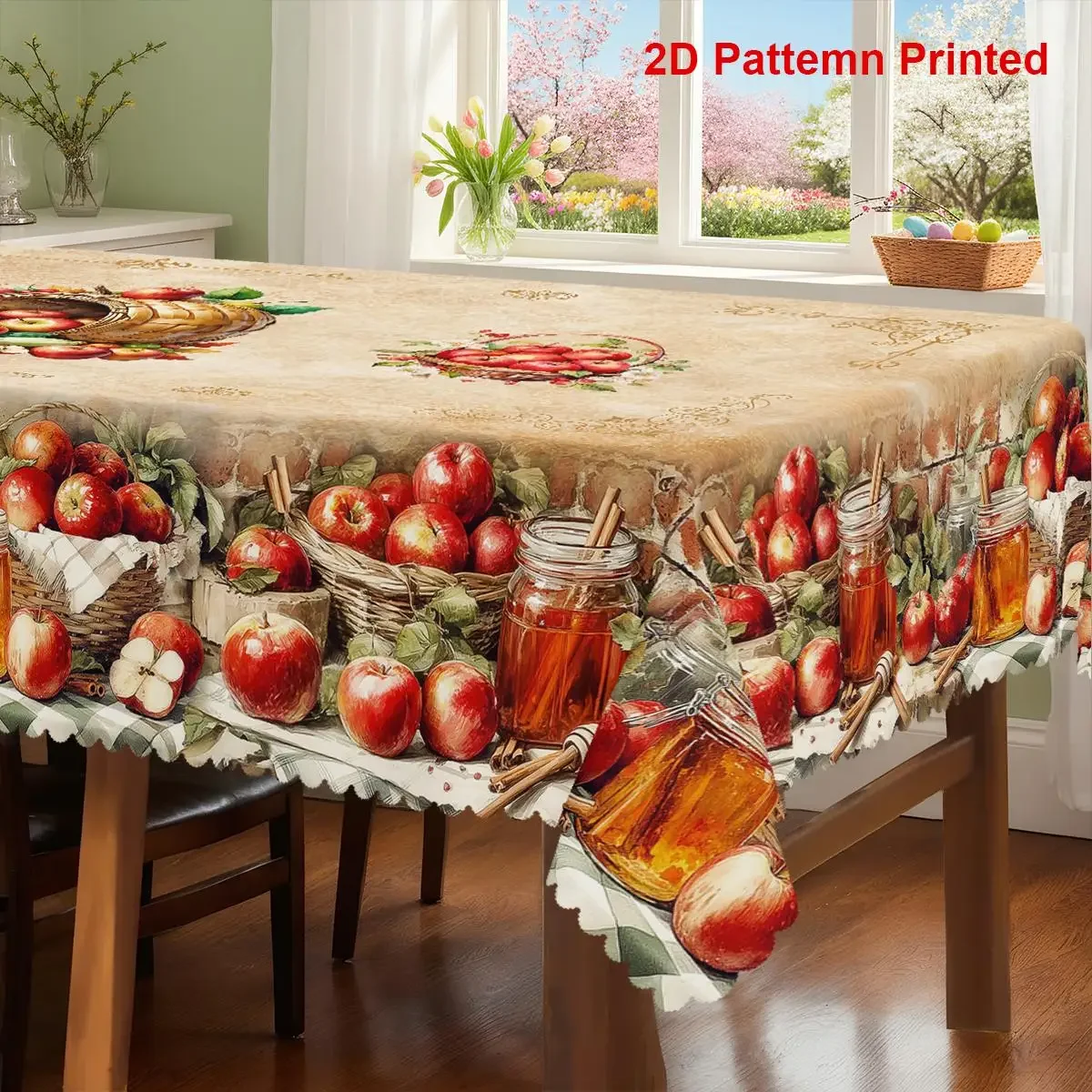 1pc Apple-themed tablecloth, featuring retro fruits and honey in spring and summer seasons.xzj