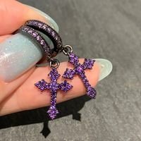 Retro Shining Gothic Style Zircon Crystal Cross Pendant For Women And Men, Light Luxury Purple Earrings, Fashion Punk Jewelry