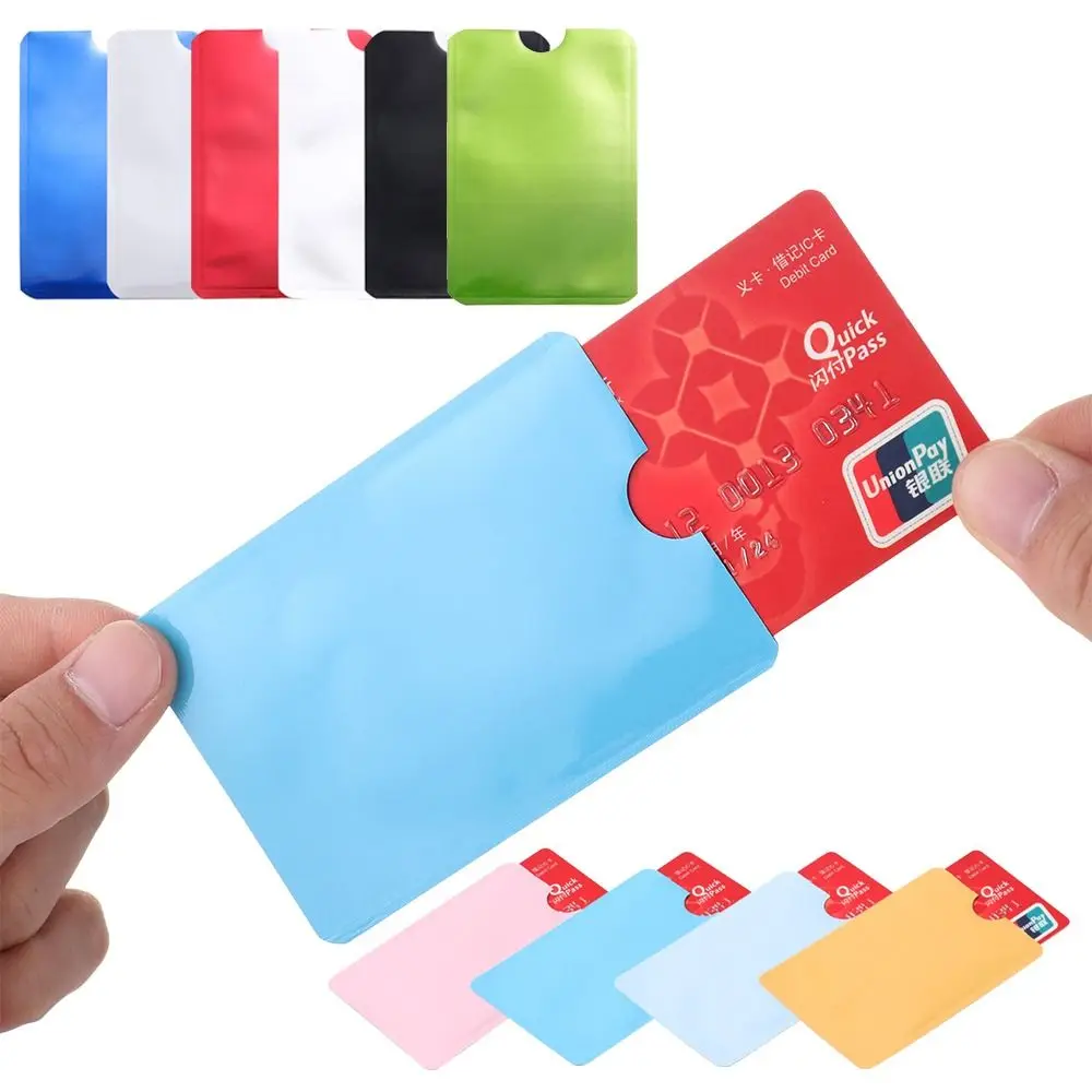 5ชิ้นตัวล็อคตัวอ่าน RFID กระเป๋าเก็บบัตรสีสันสดใสตัวป้องกันการโจรกรรมปลอกป้องกันเคสป้องกันความปลอดภัยปลอกบัตรเครดิต