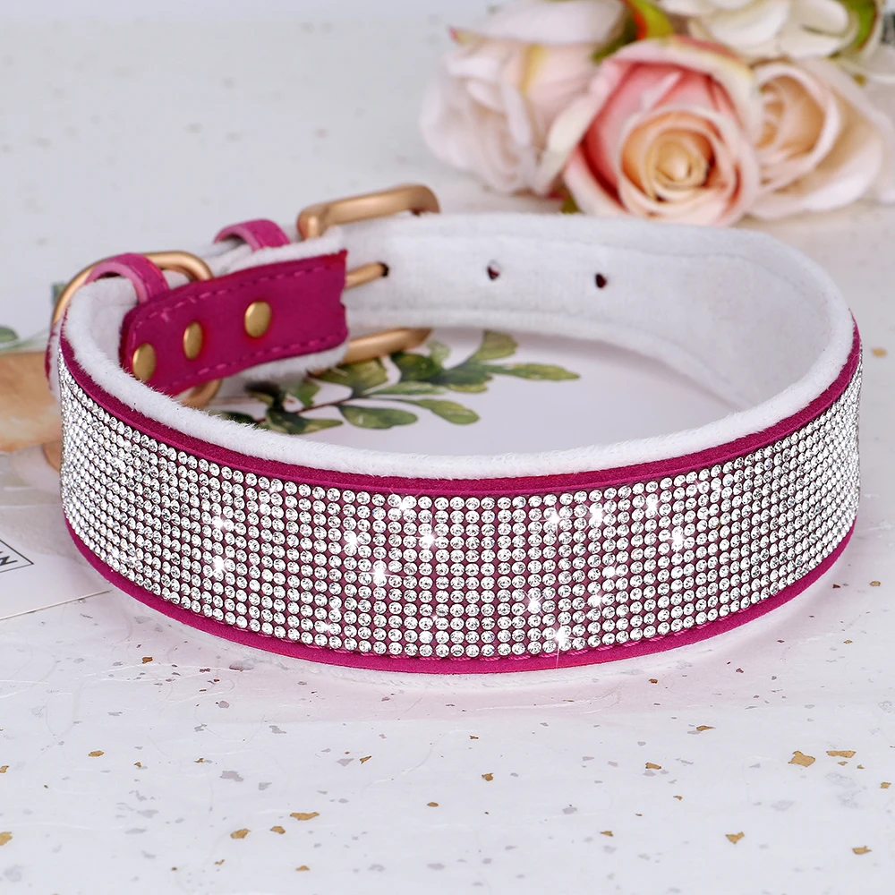 Bling Rhinestone Dog Collar Winter Wide Pet Collars Soft Fleece Padded Crystal Dog Collars For Medium Large Dogs Greyhound  L XL