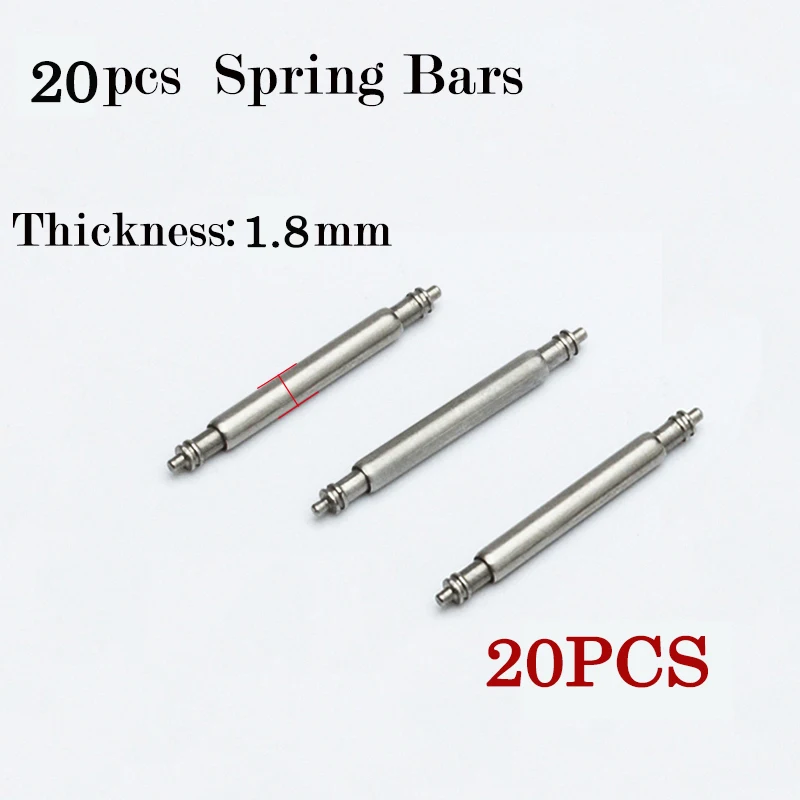 20pcs 1.8mm Diameter Spring Bar Watch Band Pin Watch Accessories Stainless Steel Spring Rod Link Pins 16mm 20mm 22mm 24mm Width