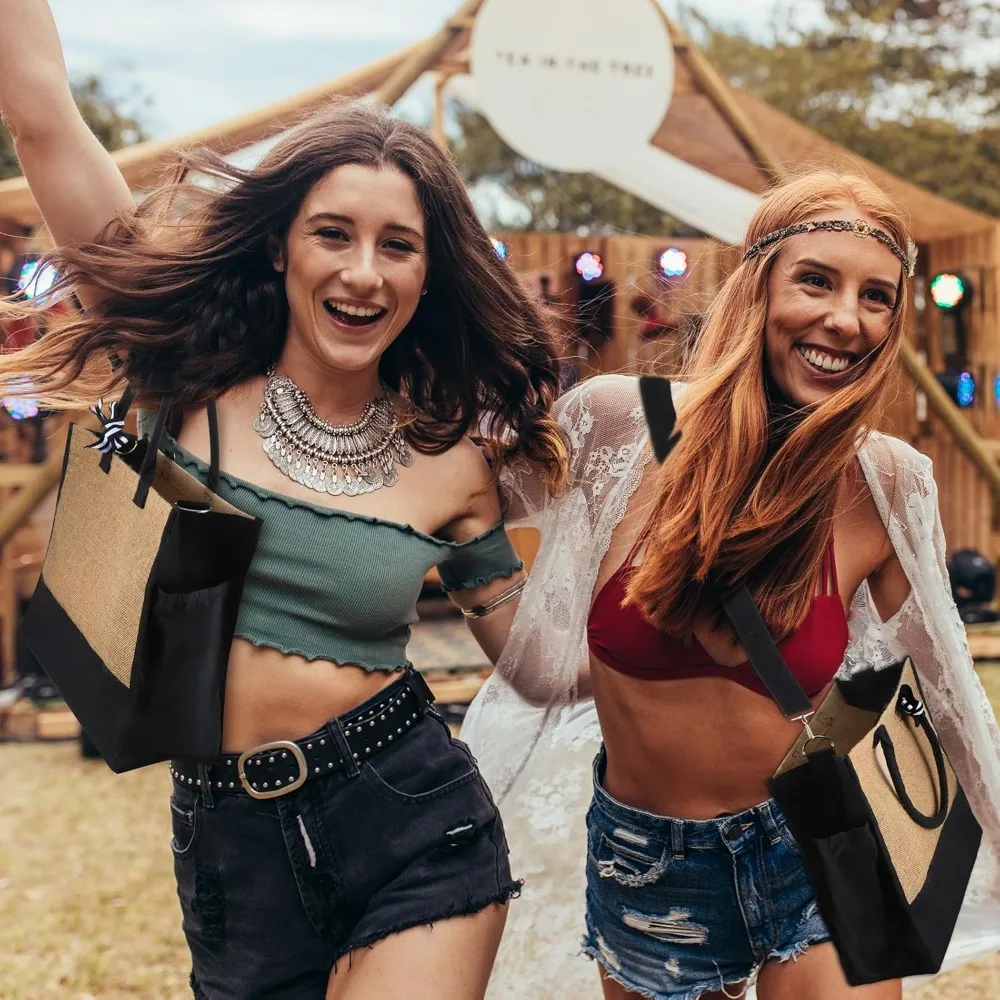 กระเป๋าผ้ากระสอบขนาดใหญ่แบบใช้ซ้ำได้ 17x13x7 นิ้ว - กระเป๋าชายหาดแบบเป็นมิตรกับสิ่งแวดล้อมพร้อมหูหิ้วสำหรับผู้หญิงและงาน DIY