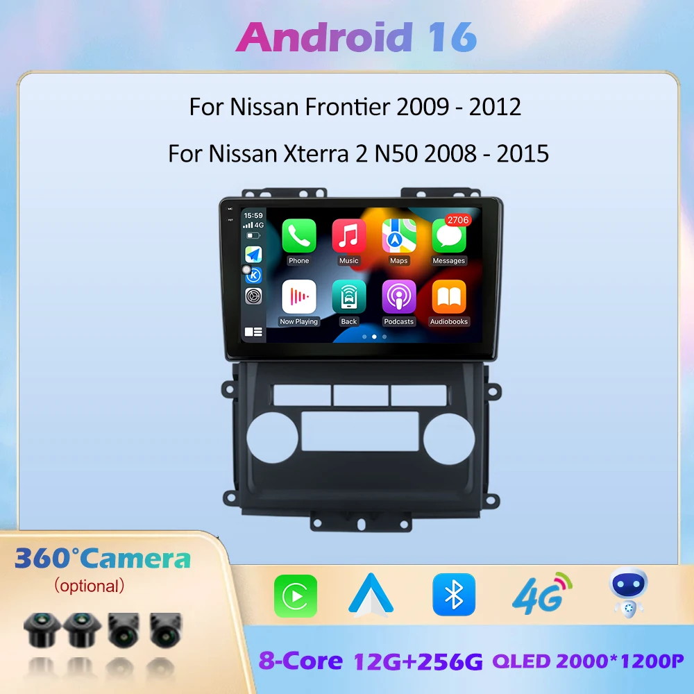 Radio Multimedia para Auto con Carplay Inalámbrico, GPS, Navegación, QLED y DSP para Nissan Frontier 2009-2012 y Nissan Xterra 2 N50 2008-2015
