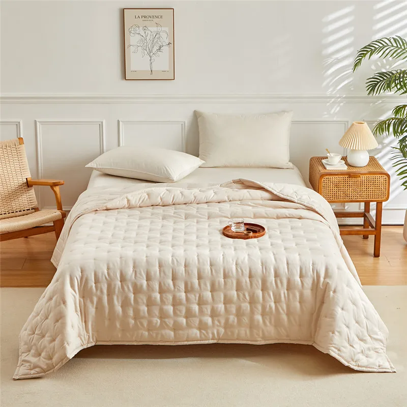 Quilted Bedspread Set Thin Bed Cover With Pillowcase Solid Khaki US UK AU Single Queen Size 2/3pcs Simple Colchas כיסוי למיטה