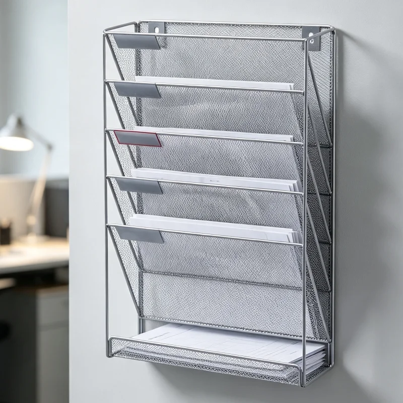 2PCS Wall Mounted Metal File Organizer With Multi Tier Design For Office And Magazine Organization