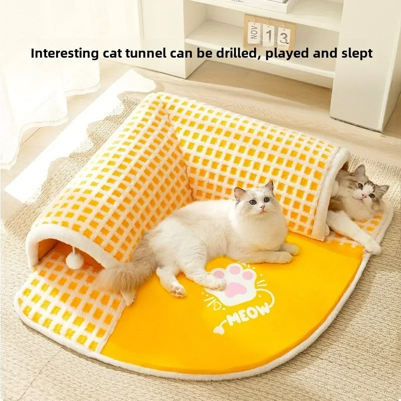 Autumn and Winter Cat Fun Play and Sleep Integrated Tunnel Cat Nest Fluff Drill Dragon Toys Warm and Thickened Pet Nest Supplies