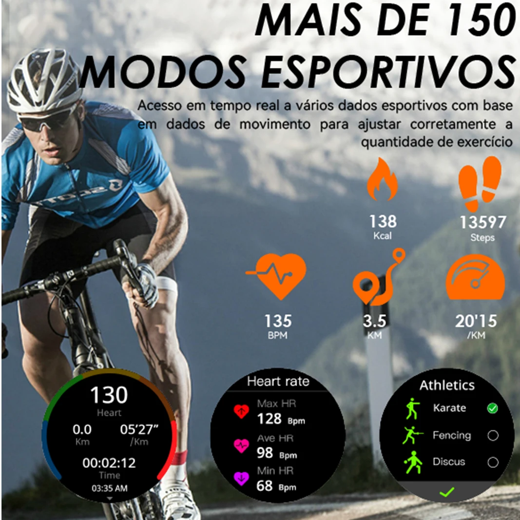 Relógio AURAFIT NEXA 3، Amoled 1.34، أجهزة الاستقبال d'água 3ATM، mais de 150 modos esportivos، مراقبة الصحة، Android e IOS