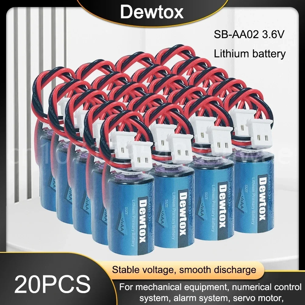 20 peças SB-AA02 14250 1/2 aa 3.6v bateria de lítio para equipamentos elétricos plc tela sensível ao toque medidor de água a gás bateria com plugue