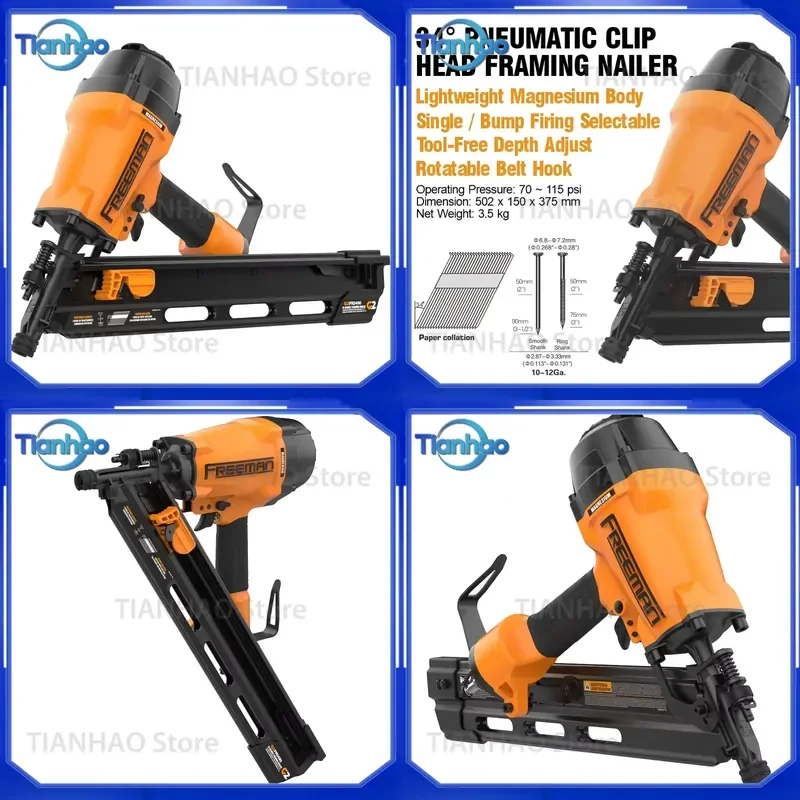 for 34 Degree 3490 Air Framing Nailer 3.5 Inch Pneumatic First Fixing Nail Gun Woodworking Construction Tool