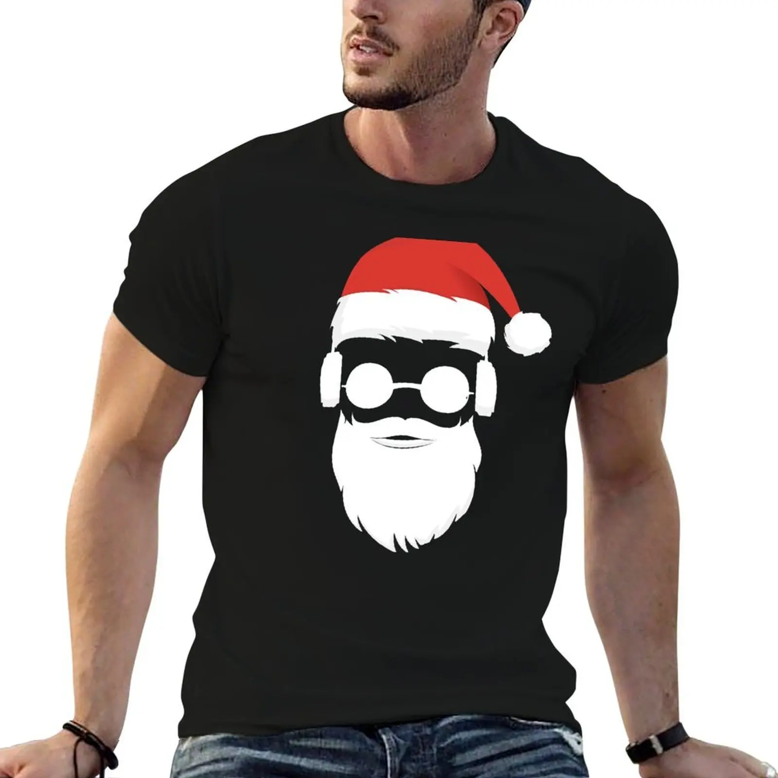 Cool Hipster Santa Claus Beard Sunglasses Headphones Present T-Shirt man t shirt designer t shirt custom print T-Shirt