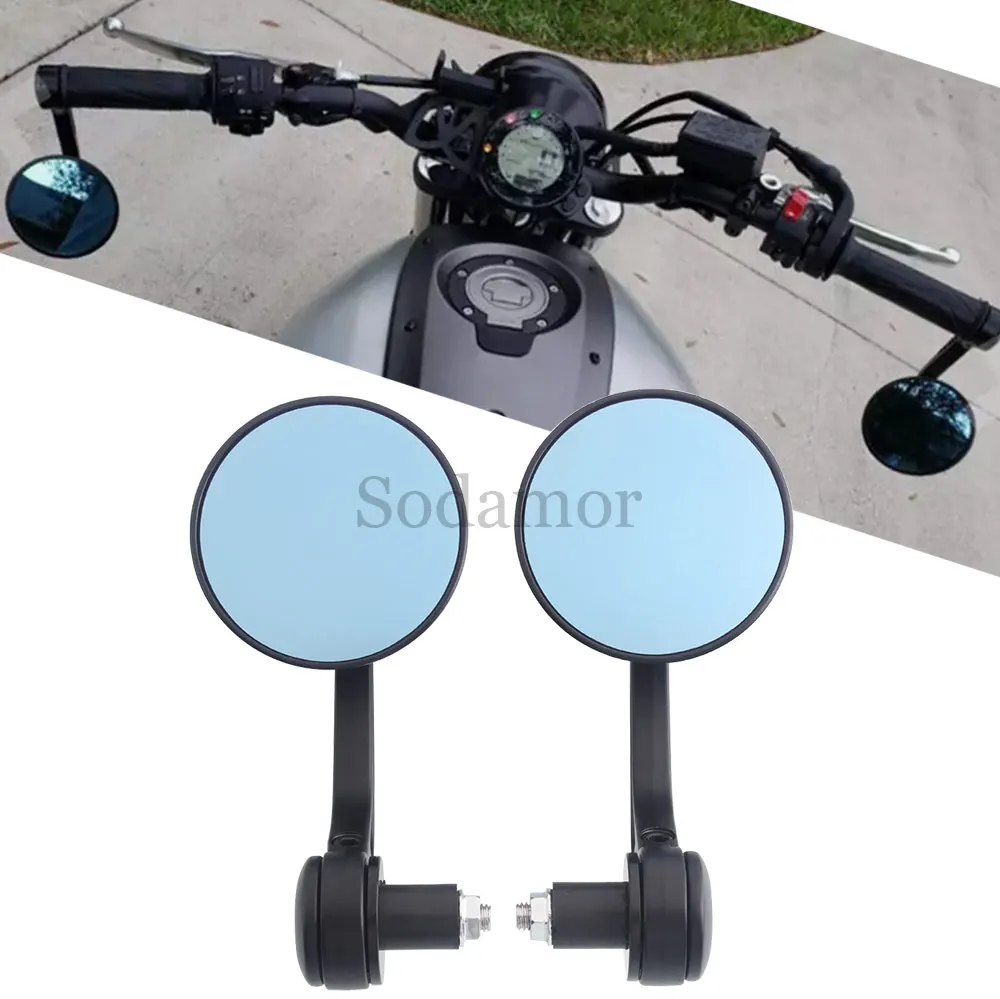 End Mirrors Motorcycle Handlebar Rearview Mirrors Blue Lense Anti GlareHandle Round For for Honda ATVs/ for Yamaha/for Suzuki