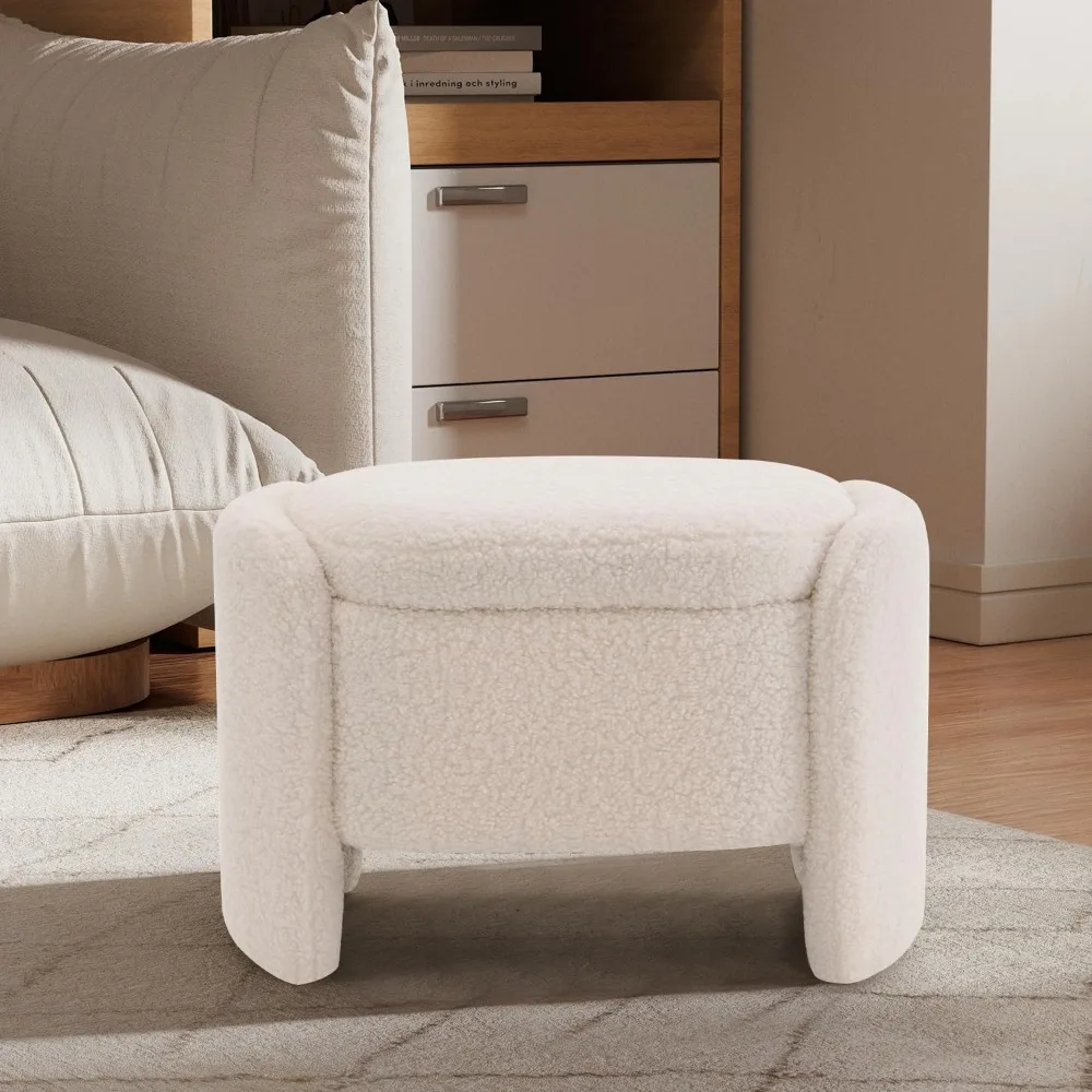 

Storage Bench with Lamb Fleece Fabric, Vanity Stool Chair, Upholstered Ottoman with Small Hidden Storage for Bedroom, Living Roo