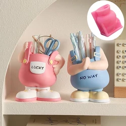 Strap pants lucky cute girl pen holder storage box resin silicone mold boy refuses gesture succulent plant flowerpot gypsum mold