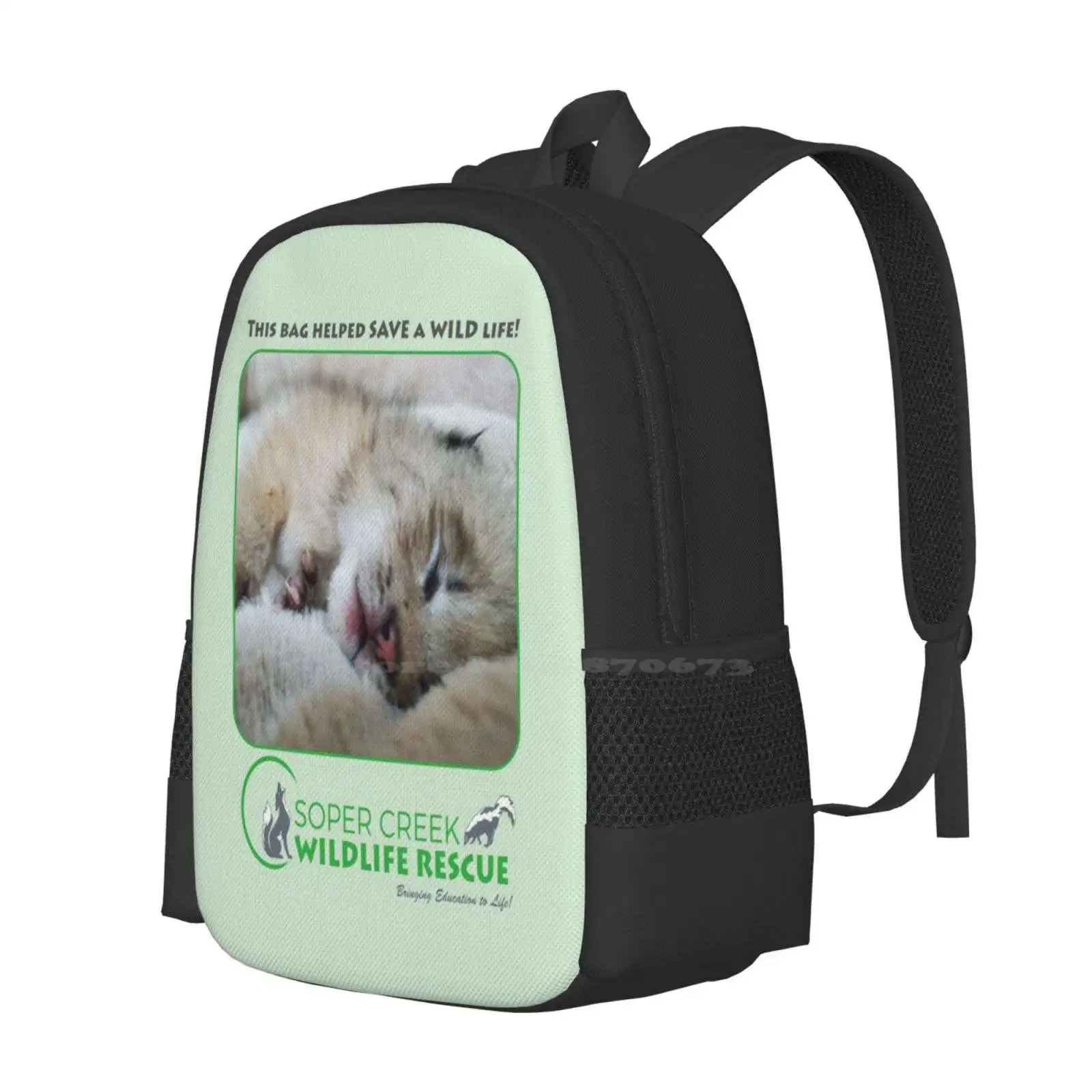 Vito The Lynx Kit-This Bag Helped Save A Wild Life! Pattern Design Bagpack School Bags Soper Creek Wildlife Animal Rescue