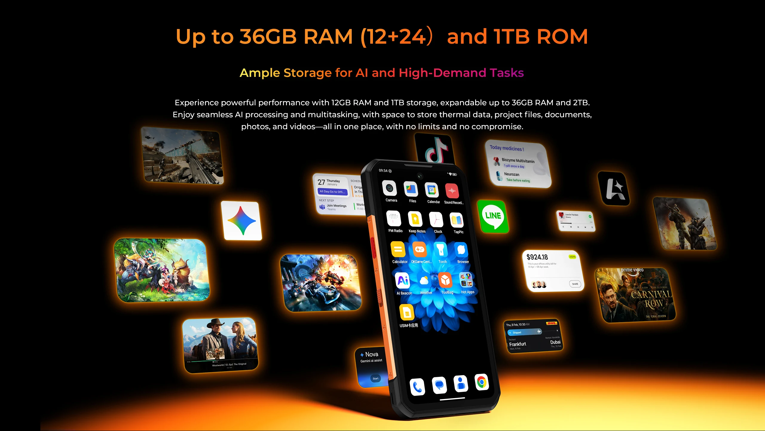 Global version OUKITEL WP500 Ultra 5G Rugged Phone 6.8" 120Hz Display 36GB(12+24)+1TB 10000mAh 108MP AI Smartphon Android 16 NFC