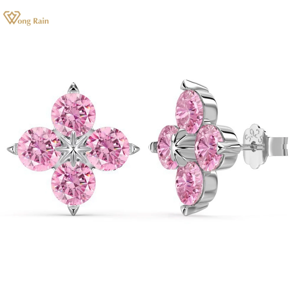 

Wong Rain 100% 925 Sterling Silver Lab Sapphire Gemstone Four-leaf Clover Ear Studs Earrings for Women Fine Jewelry Wholesale