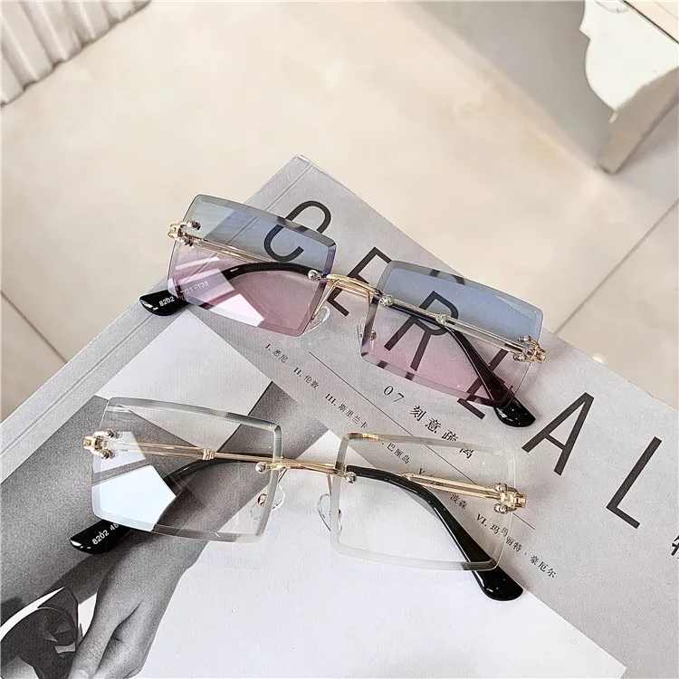 Square Ultra-Small Frame Sunglasses For Women Men Rectangle Retro See Through Lens Rimless Glasses