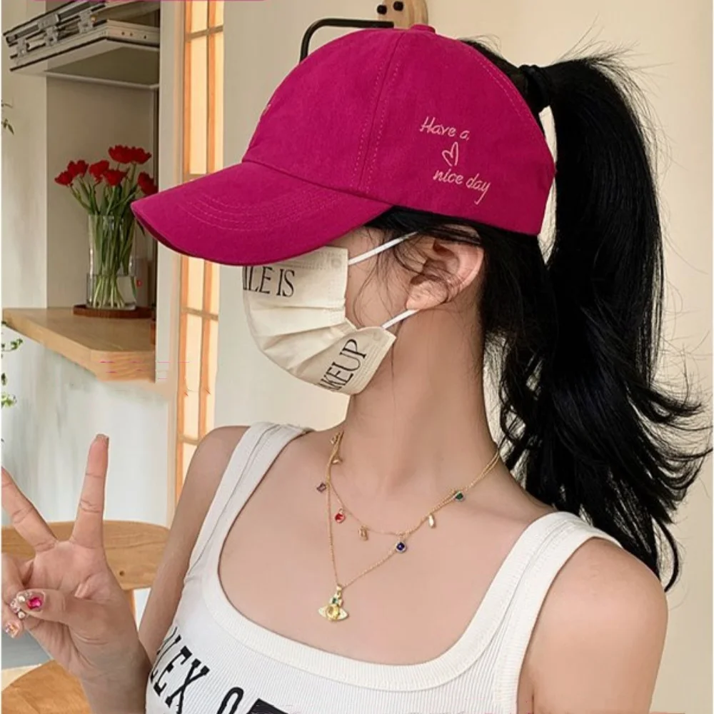 2024 New High Ponytail Baseball Cap For Women Girls Summer Solid Color Sports Cap Fashion Casual Sun Hat Adjustable Snapback Hat