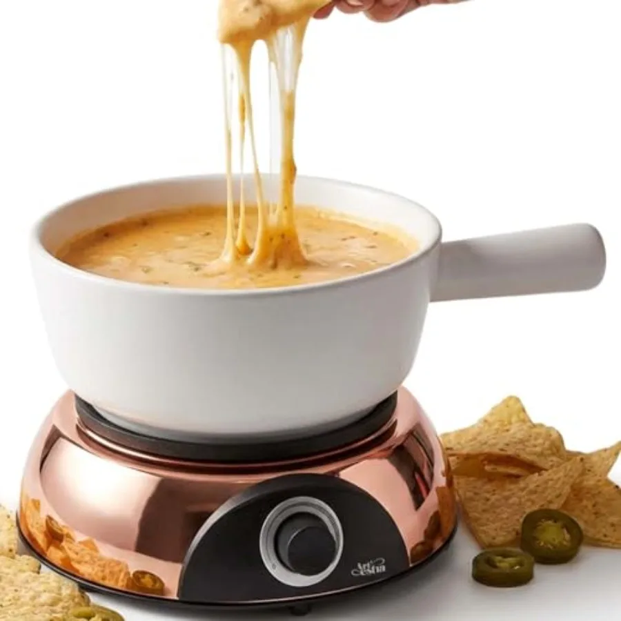 

Electric Dip Warmer Fondue Pot for parties white stainless steel with adjustable temperature control ideal for cheese dip queso