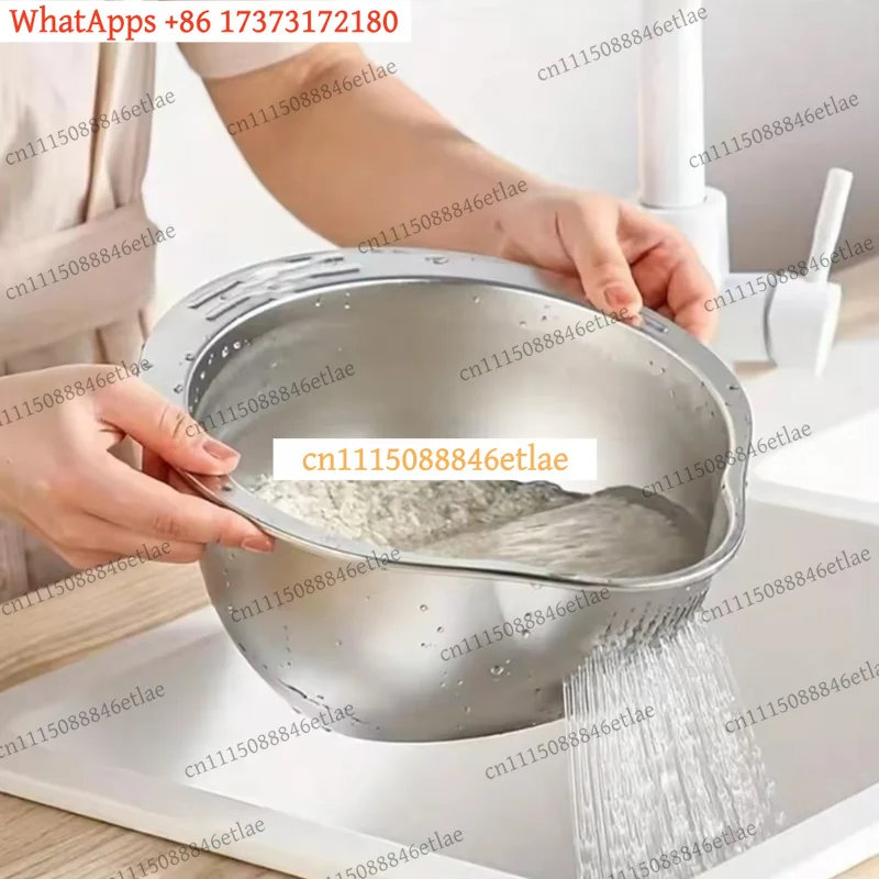 k3 Stainless Steel Rice Washer Strainer Bowl, Kitchen Colander Sieve for Washing Vegetables Fruit & Grains