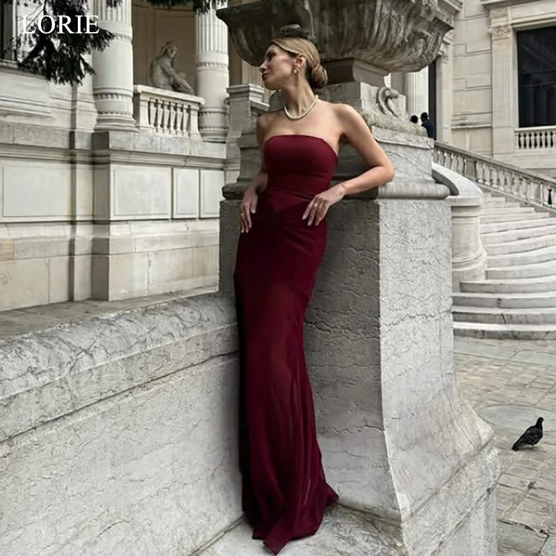 

LORIE Charming Burgundy Chiffon Evening Dresses Sleeveless Draped Strapless Party Dress Backless Prom Gowns Customized