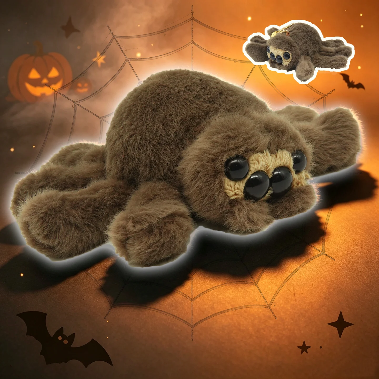 TreasuringU Braune Spinnen-Plüschtiere Niedliche Kleine Spinnen Stoffpuppe Cartoon-Tiere Plüsch-Schlüsselanhänger Kinder Halloween Geschenke