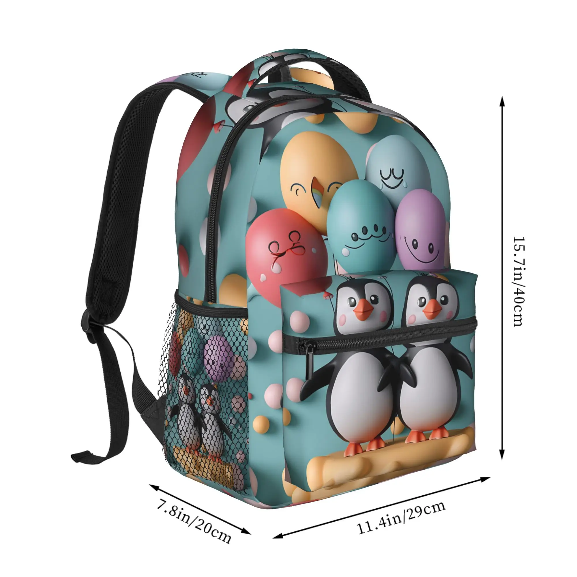 Penguins with Balloons 3D Patterns Lightweight Casual Backpack for Students, Multifunctional Durable Daypack for School & Travel