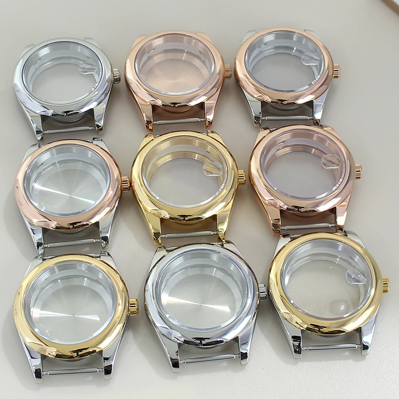 36mm 39mm Luxury Watch Case with seal ring Sapphire Glass For Nh35 Nh36 Nh34 Miyota8215 Movement Replace Case 28.5mm Dial Oyster