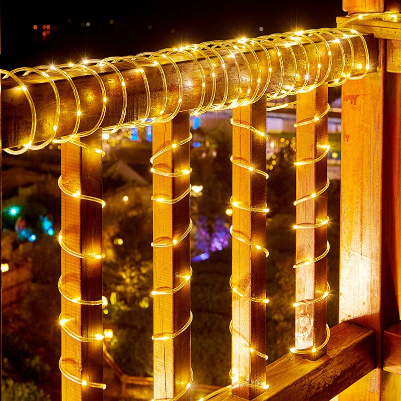 LED Solar Tube Rope String Lights Hose Light Decor Outdoor Garden Lawn Street Tree Yard Fence Pathway Christmas Party Lighting