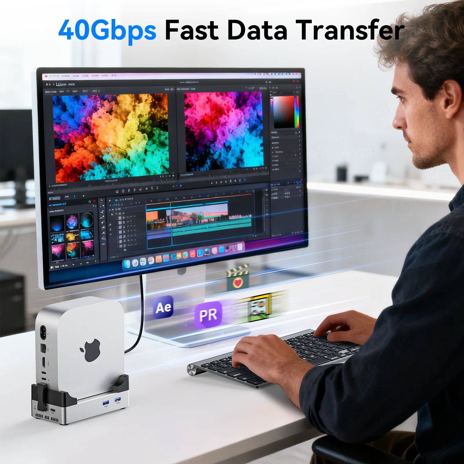 ACASIS Mac Mini Docking Station USB HUB Type-C to DP 4K60Hz 40Gbps M.2 NVMe SSD Enclosure SD&TF for Mac Mini M4 Dock & Stand