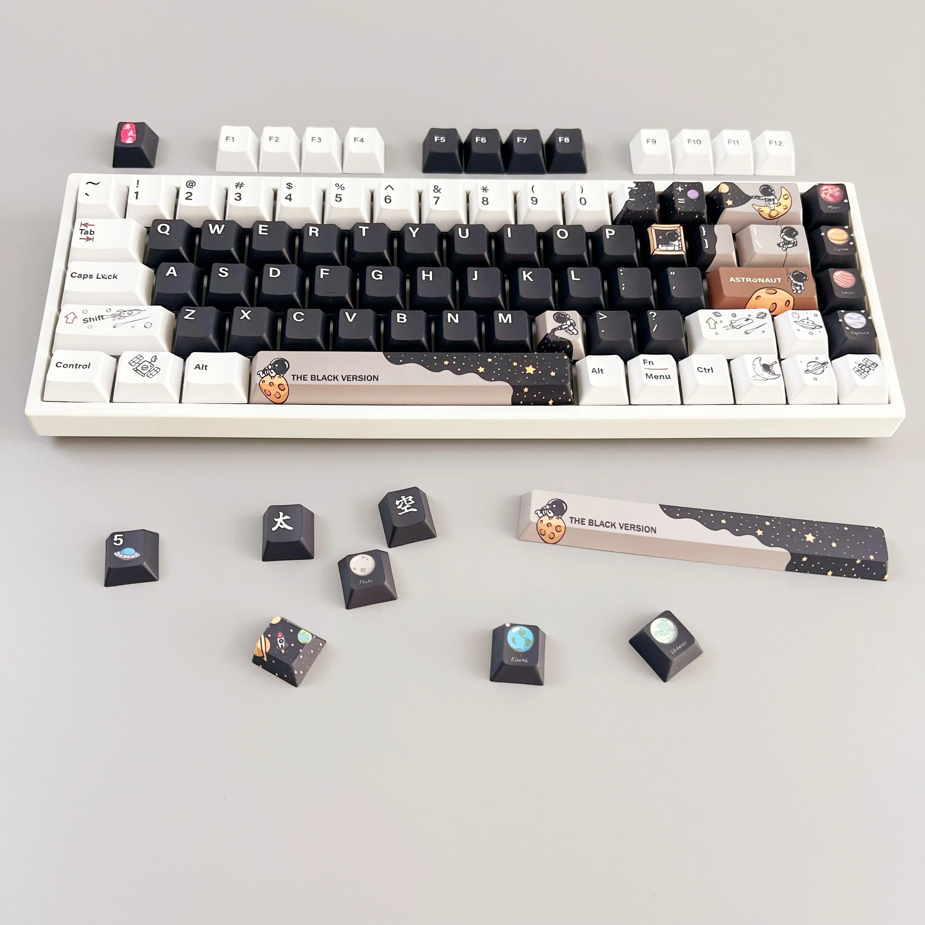 ชุดรูปแบบนักบินอวกาศ PBT เชอร์รี่โปรไฟล์ทึบแสงห้าด้านการระเหิดความร้อน keycaps แป้นพิมพ์กลอุปกรณ์ของขวัญ