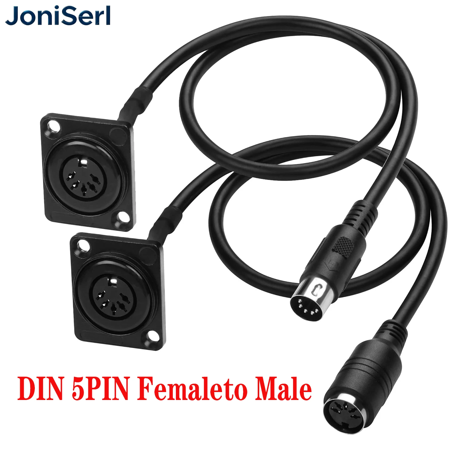 JonISerl 5-Pin-DIN-MIDI-Verlängerungskabel, Einbau-D-Typ-Buchse auf Stecker 5-Pin-MIDI-Audio-Adapter für Keyboard 1,64 FT