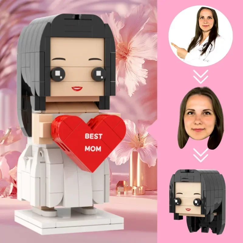 

Customizable Head Figures - Personalized Building Blocks Brick Mother's Day Gift Figurine with Photo Unique for Mom