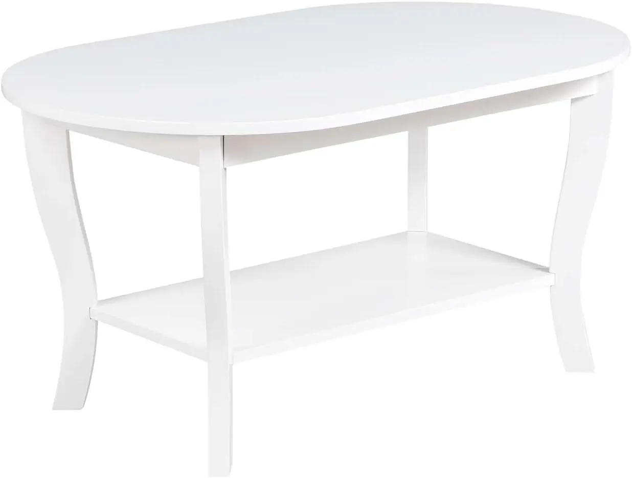 American Heritage Oval Coffee Table with Shelf in White Wood Finish