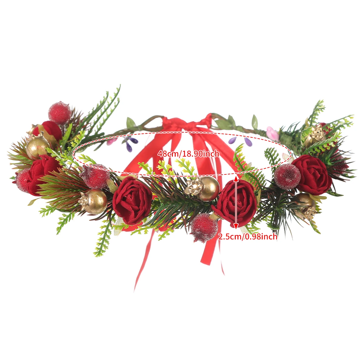 AWAYTR Wedding Party Hairband Wreath Red Berry Garland Crown Flower Headband Women Holiday Party Rose Hair Band Akcesoria do włosów — zdjęcie 6