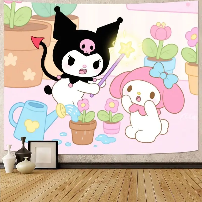 

1 шт. Sanrio Kuromi My Melody розовый кавайный садовый гобелен, настенное искусство из полиэстера для декора спальни для девочек и подарок