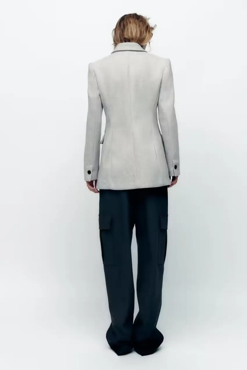 

Двубортный костюм Slim Fit Long Sve для женщин, новое модное повседневное шерстяное пальто Sweet Sle Pure Color