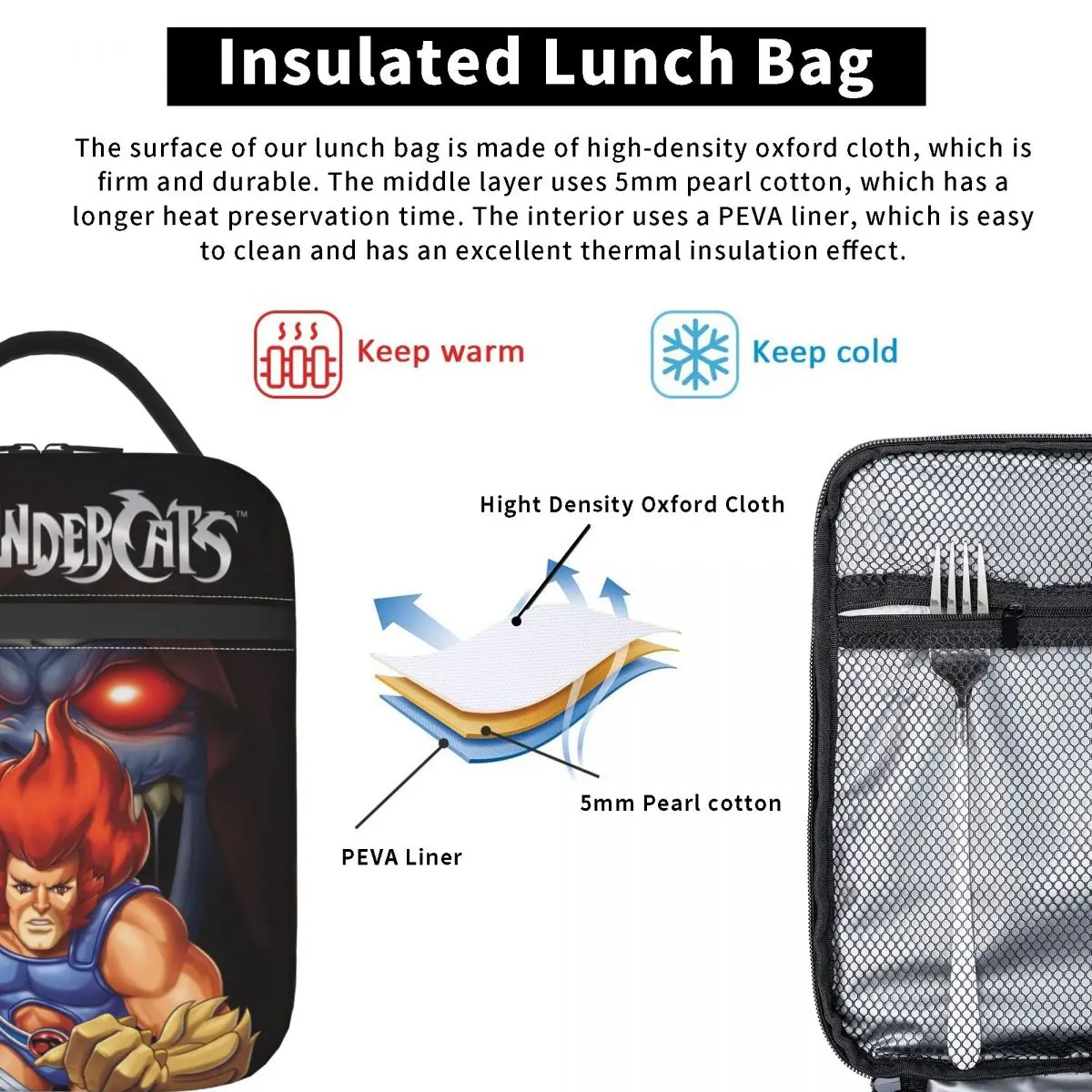 Thundercats-Bolsa de almuerzo personalizada para hombre y mujer, fiambrera térmica con aislamiento térmico para estudiantes, escuela