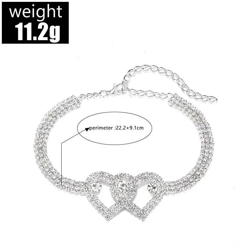 Bling Double Heart Anklet For Women Crystal Cubic Zirconia Chain On The Leg Summer Beach Ankle Bracelet Wedding Foot Jewelry