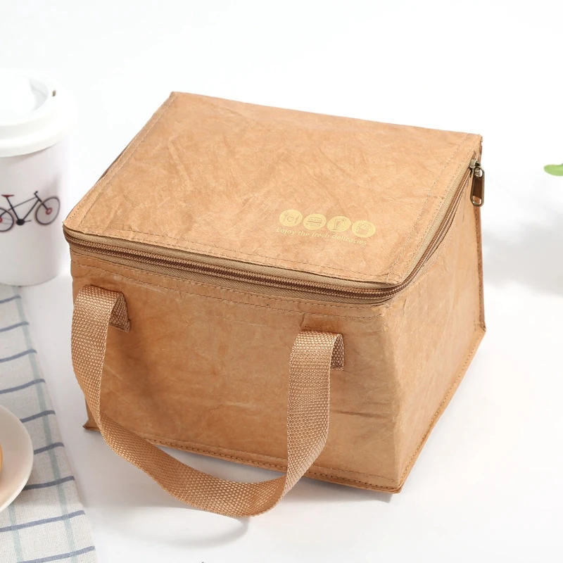 Reusable Brown Paper Lunch Bags Insulated Lunch Box Dupont Paper Aluminum Film Picnic Ice Bags